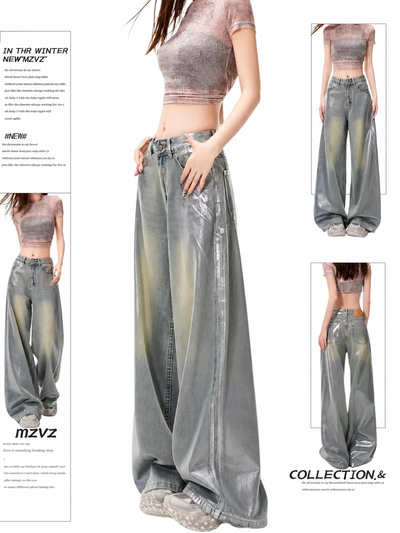 Jean Wide Leg Metallic Effect