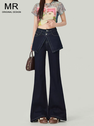 Jean Wide Leg con Sobrefalda Azul Oscuro