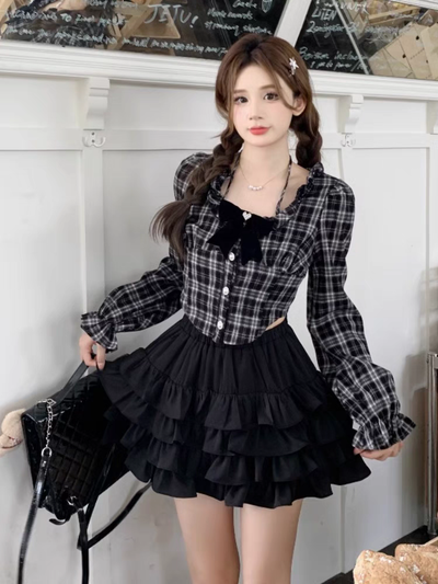 Camisa cuadrille color gris con negro 