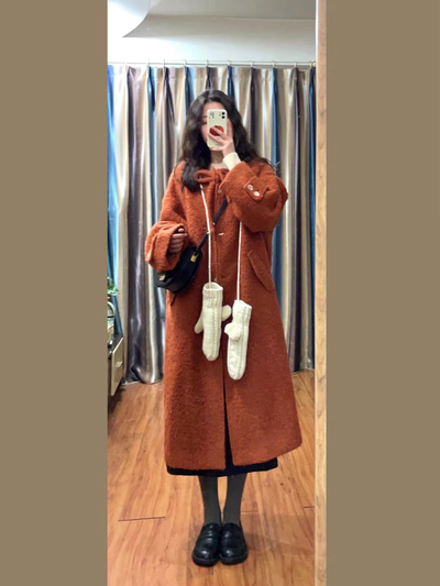 Tapado largo tipo borrego color Ladrillo