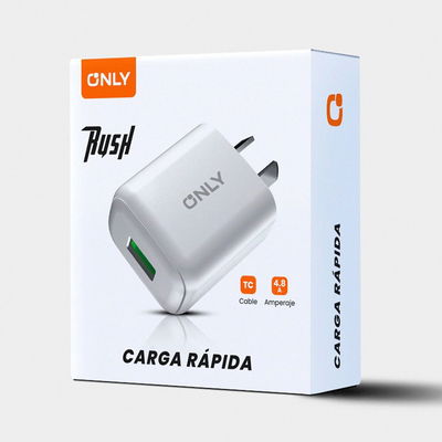 CARGADOR  1USB + CABLE TIPO C – ONLY – BLANCO