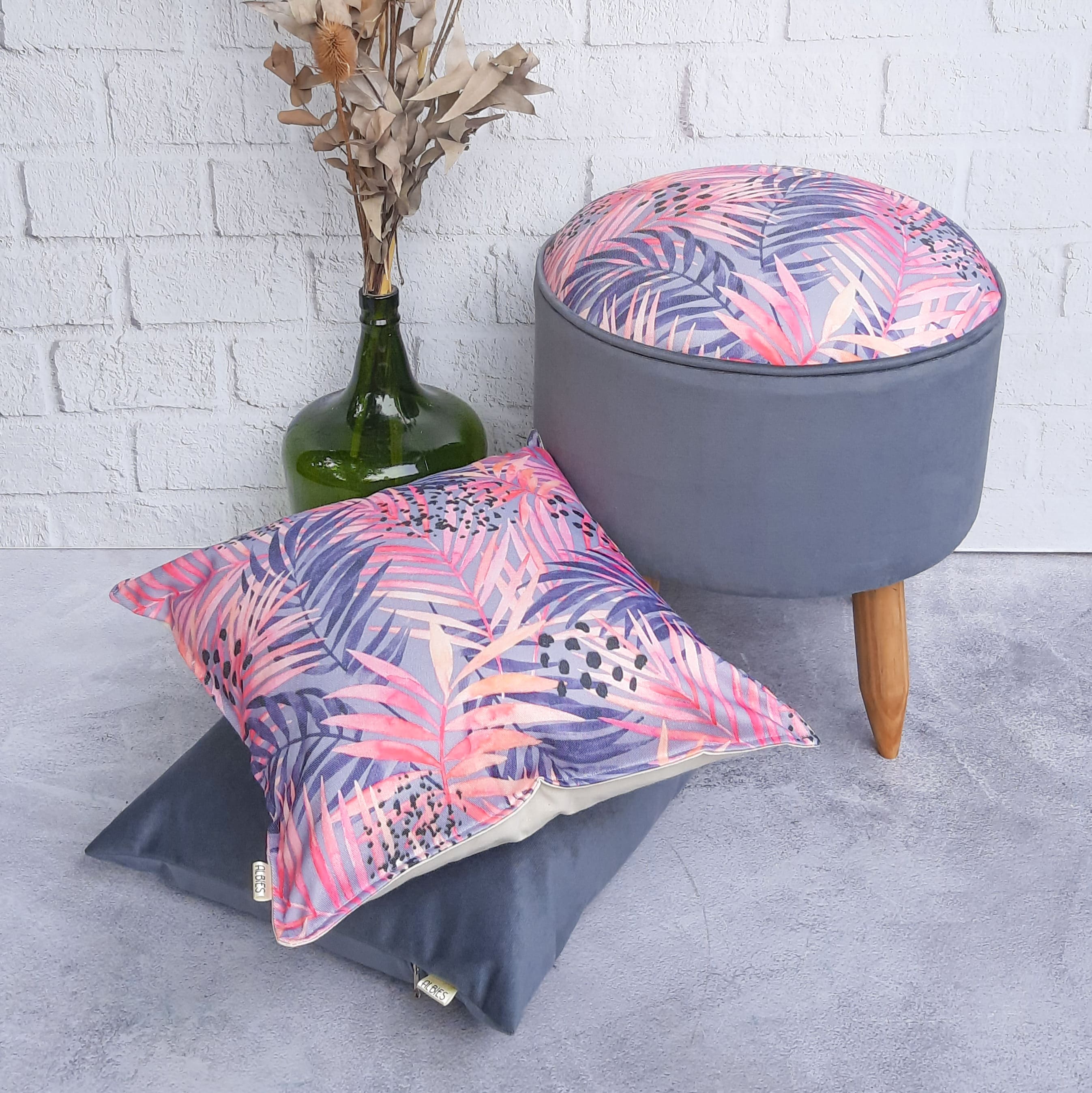 Combo Puff y Almohadones - Palmera Rosa + Pana Gris Oscuro