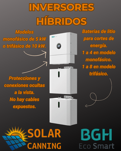 Kit 4 Híbrido BGH monofásico 5 kW - 10 Paneles Solares y 2 Baterías de litio