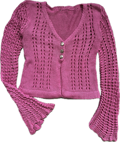 pink crochet cárdigan