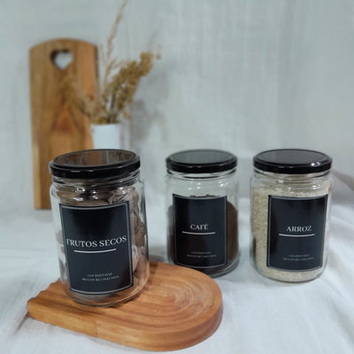 SET FRASCO ETIQUE NEGRA TAPA METALICA X 3 UNIDADES MEDIANO