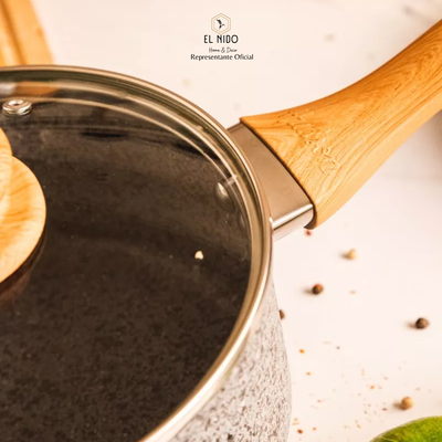 CACEROLA DE ALUMINIO FORJADO 20 CM ANTIADHERENTE GRANITO Y TAPA DE CRISTAL HUDSON