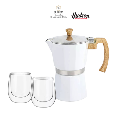 SET CAFETERA DE ALUMINIO BLANCA CON DOS VASOS TERMICOS doble Pared(Proximos ingresos)