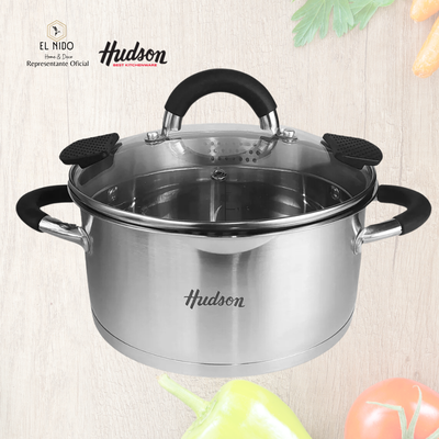 BATERIA DE ACERO INOX CON TAPA COLADOR POR 6 PIEZAS