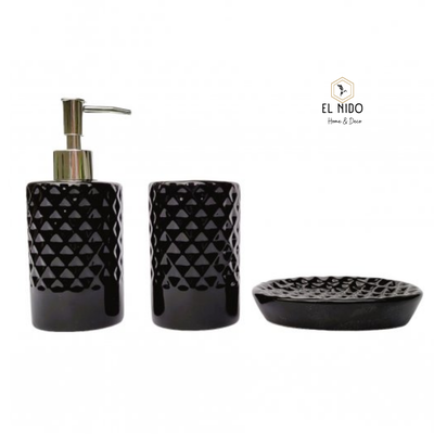 SET DE BAÑO 3 PIEZAS CERAMICA BLACK