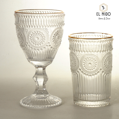 VASO LABRADO VIDRIO GOLDEN SET X 6