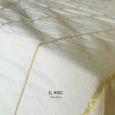 MANTEL TUSOR LUREX DETALLES DORADOS NAVIDAD PREMIUM 250X150CM