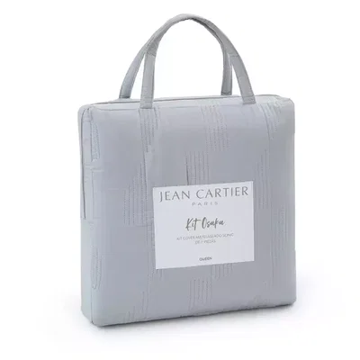KIT 7 PIEZAS CUBRECAMA QUEEN SIZE MATELASEADO GRIS - JEAN CARTIER