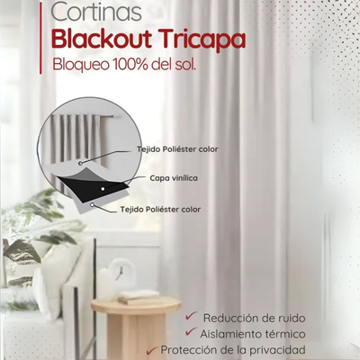 JUEGO DE CORTINAS BLACK OUT TRICAPA CUBRE 100%