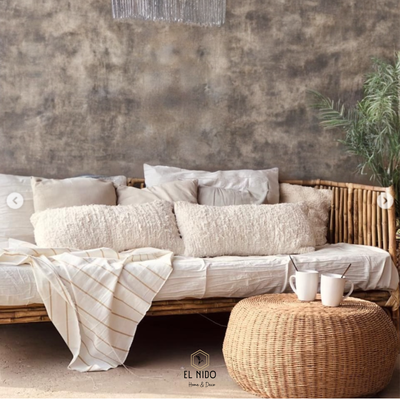 PUFF NÓRDICO CHICO DE 0,25 ALTO X 0,45CM  DIÁMETRO TEJIDO CON FIBRAS NATURALES DE KRAFT.