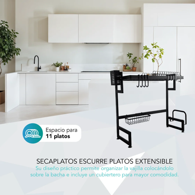 SECAPLATOS EXTENSIBLE ESCURRE PLATOS CUBIERTERO PARA COLOCAR ENCIMA DE LA BACHA