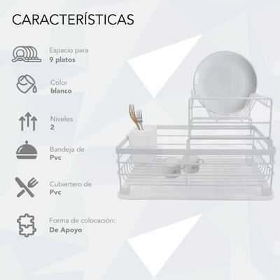 SECAPLATOS ESCURRE PLATOS CUBIERTERO BANDEJA ESCURRIDORA 2 NIVELES NEGRO