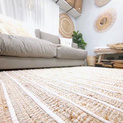 Alfombra 120 x 180 cm yute y algodón lineas blancas