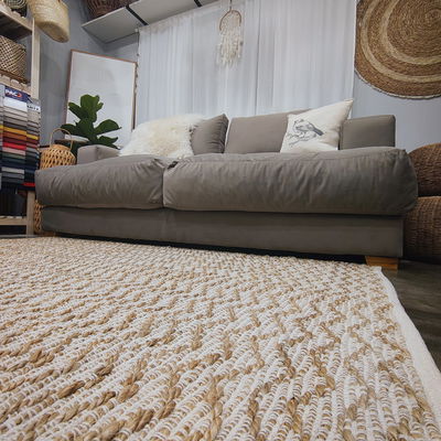 Alfombra 120 x 180 cm yute y algodón natural trama ondas