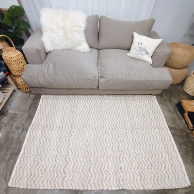 Alfombra 120 x 180 cm yute y algodón natural trama ondas