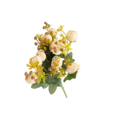 BOUQUET DE ROSAS ARTIFICIALES ROSADAS CON HOJAS VERDES – 30 CM