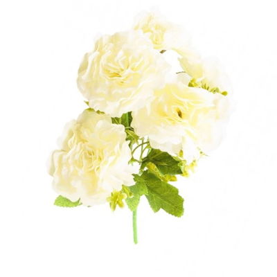 BOUQUET DE ROSAS ARTIFICIALES COLOR MANTECA CON HOJAS VERDES – 30 CM