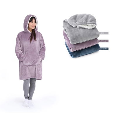 BUZO OVERSIZE INTERIOR CORDERITO Y BOLSILLO CANGURO LILA AGRISADO