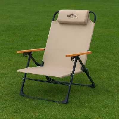 Reposera Grande Plegable Acero con Apoyabrazos de Madera y Almohada