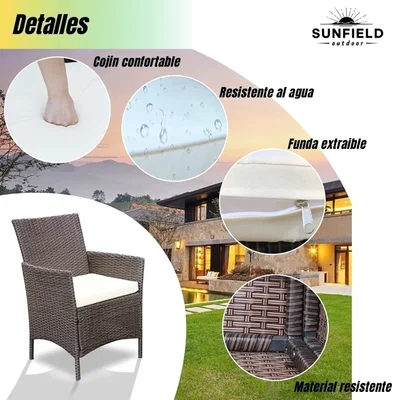 Set de 2 Sillones Cuadrados y Mesa Acero inoxidable y Ratan color Negro