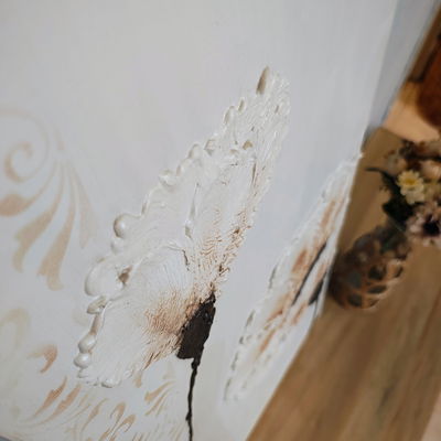 Cuadro floral texturado, cuadro beige decorativo, cuadro flores relieve 40x80cm