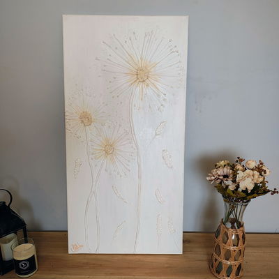 Cuadro floral boho, cuadro flores marrón, cuadro decorativo texturado 40x80cm