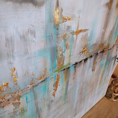 Cuadro abstracto dorado, cuadro texturado moderno, arte decorativo Aqua 100x80cm