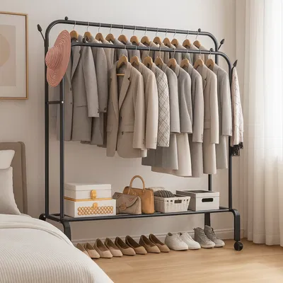 Perchero Metálico Doble Barral con Ruedas