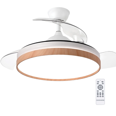 Ventilador De Techo Con Luz Led y Aspas Retractiles Bambu