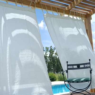 Juego de Cortinas de Gasa Blanco Optico 280x200cm Off Doble Sistema Barral con lazos