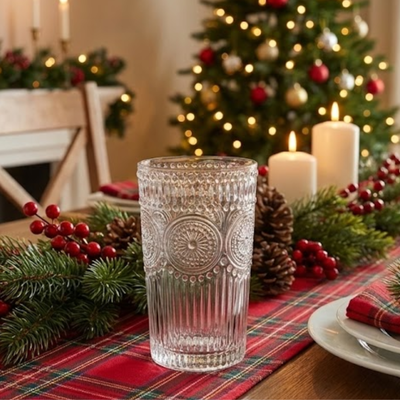 Set x 6 Vaso Mediterráneo Vidrio Labrado