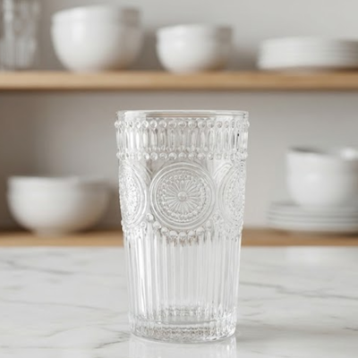 Set x 6 Vaso Mediterráneo Vidrio Labrado