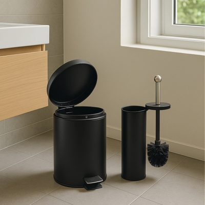 Set Tacho de Basura 5L + escobilla NEGRO