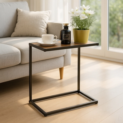 Mesa De Arrime Rectangular Industrial Hierro + Madera Mdf