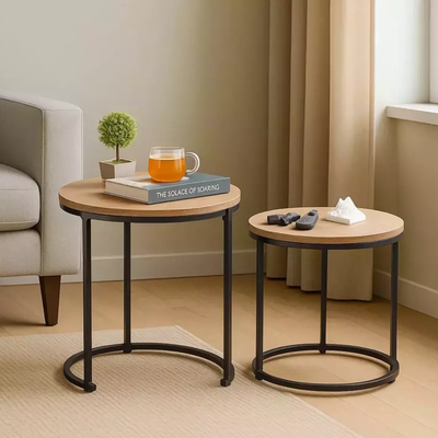 Set Mesas Ratonas Auxiliares Redondas Tipo Nido Kit X2