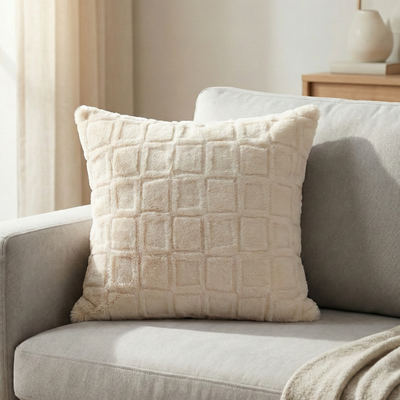 Funda de almohadón 40 x 40 cm trama cuadrados natural