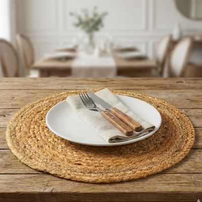 Individual de Yute Liso Redondo 30 cm Estilo Rústico Natural