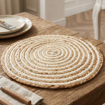 Individual de Yute y Algodón Blanco 40x40 cm para Mesa Decorativa