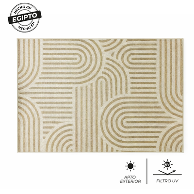 Alfombra Carpeta 133x190 cm Base Natural con Diseño Laberintos Circulares Beige