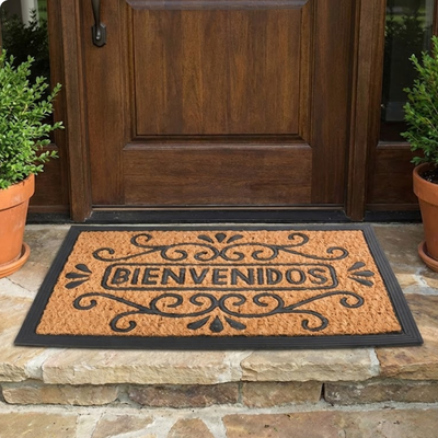 Felpudo de Goma con Coco 40x60 cm Bienvenidos Antideslizante Exterior