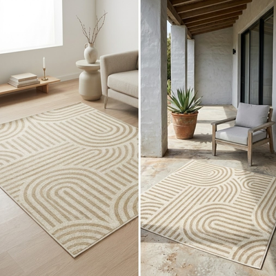 Alfombra Carpeta 133x190 cm Base Natural con Diseño Laberintos Circulares Beige