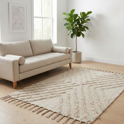 Alfombra Tejida de Algodón 160x230 cm Estilo Boho con Flecos