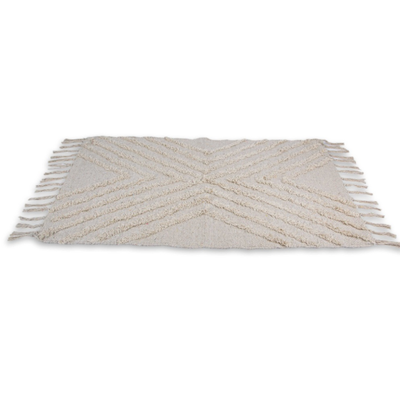 Alfombra Tejida de Algodón 160x230 cm Estilo Boho con Flecos