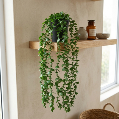 Planta Colgante Artificial 60cm con Maceta Decorativa