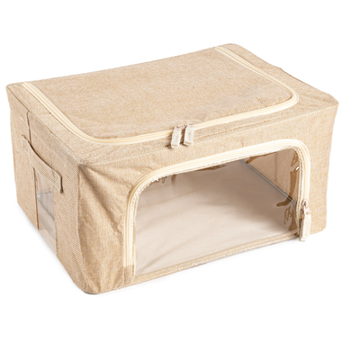 Caja plegable de tela beige 22 litros con ventana transparente