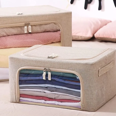 Caja plegable de tela beige 22 litros con ventana transparente